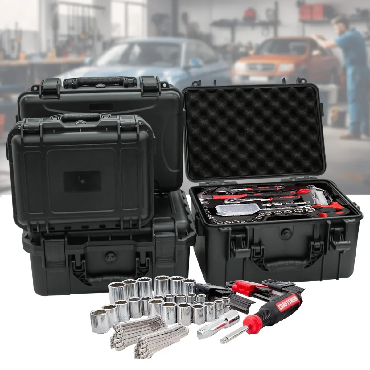 Fish Finder Case - กล่องเครื่องมือแบบพกพา 1 กล่องพร้อมฟองน้ําสอดก่อนตัด กล่องอุปกรณ์ป้องกันเปลือกแข็งที่ทนต่อแรงกระแทกและทนต่อการสึกหรอ